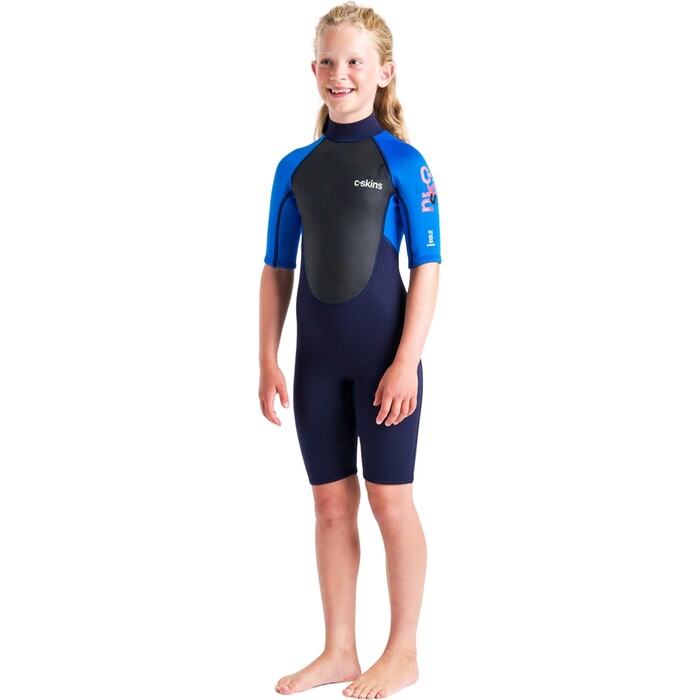 2024 C-Skins Junior Element 3/2mm Back Zip Shorty Wetsuit C-EL32SHJ - Slate / Cyan / Multi